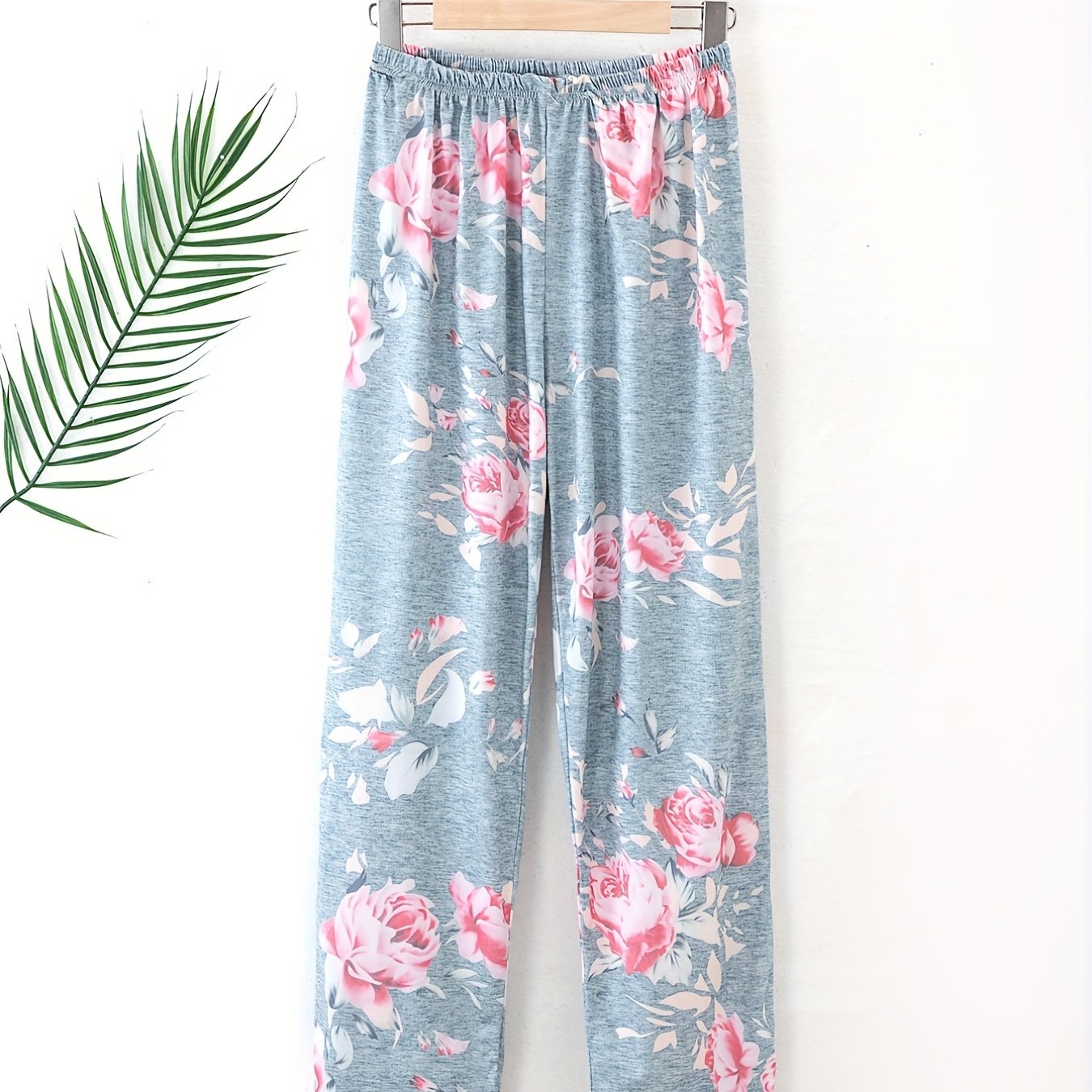 Floral Print Sleep Bottoms Soft & Comfy Elastic Waistband Pants