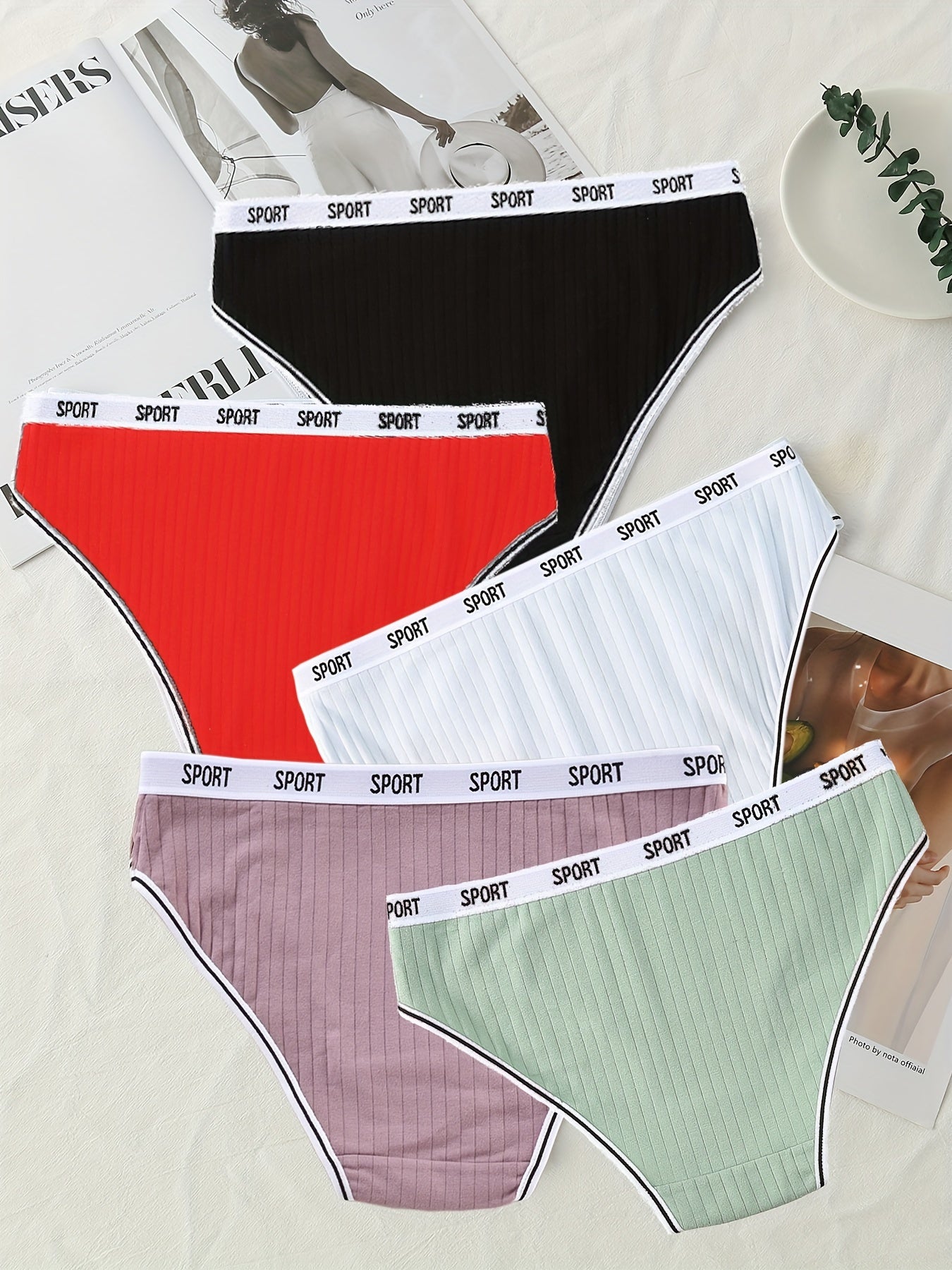 5pcs Letter Print Sports Panties Comfy & Breathable Women's Lingerie