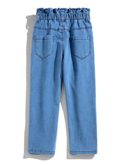Girls' Paper Bag Waist Graphic Jeans Casual Denim Pants Kids Clothes