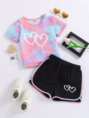 2pcs Toddler Girls Heart Graphic T Shirts & Track Shorts Set