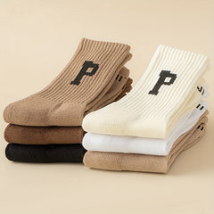 6 Pairs Letter Print Ribbed Socks Women's Stockings