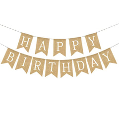 Happy Birthday Burlap Tuxedo Flag Party Pull Banner