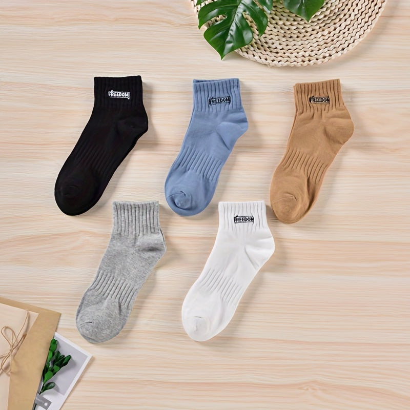 5 Pairs Men's Solid Crew Socks Comfy Cotton Casual Unisex Socks