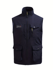 Cargo Vest Men's Zip Up Stand Collar Outwear