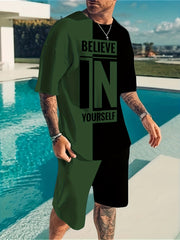 Believe In Yourself Print Men's 2Pcs Outfits Casual Set