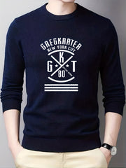 Men's Letter & Cross Knit Sweater Crew Neck Pullover
