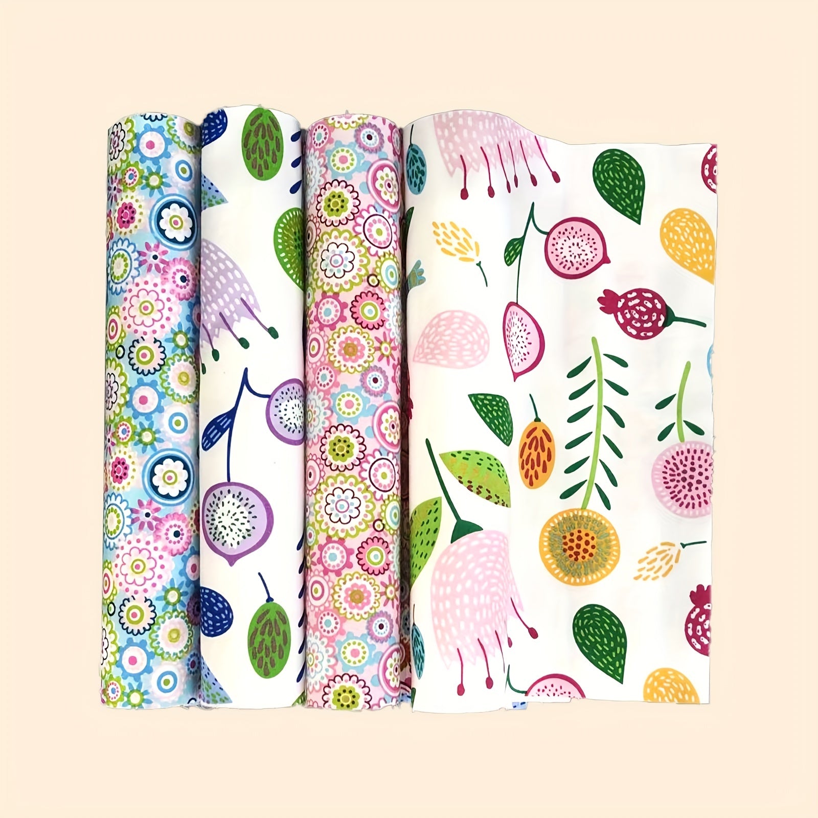 4pcs Fat Quarters Cotton Floral Pattern Quilting Fabric Sheets