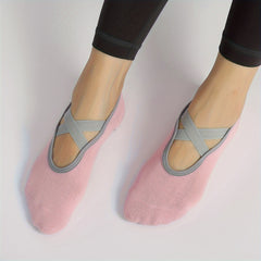 Non Slip Yoga Socks With Grips Cross Strap Breathable Sports Socks
