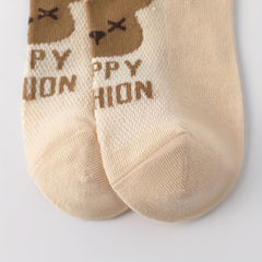 5 Pairs Kids Socks for Spring/Autumn - Girls Cartoon Bear Short Socks