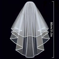 Bridal Veil Double Layer Edging Ribbon Shape Lightweight Veil