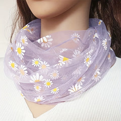 Daisy Print Scarf Thin Breathable Loof Scarf Gauze Neck Gaiter