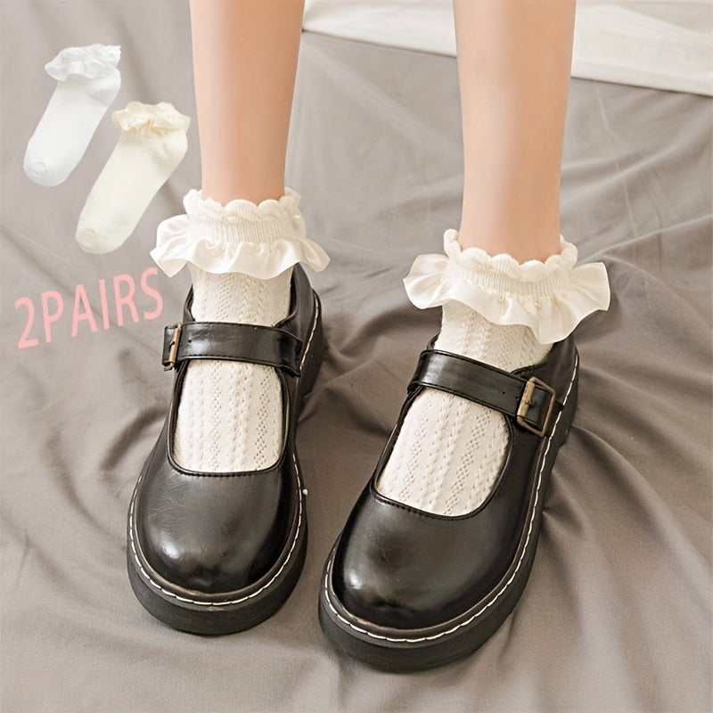 Girls Lolita Lace Ruffle Socks 2 Pairs