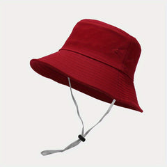Wide Brim Strap Windproof Rope Bucket Hat Solid Outdoor Sun Protection Hat