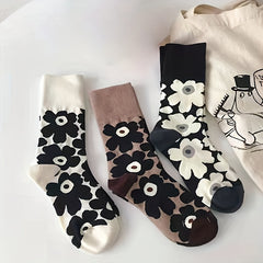 3 Pairs Flower Print Socks Mid Tube Women's Stockings
