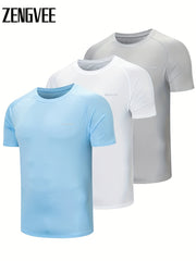 3 Pcs Men's UPF 50 Sun Protection T shirt Short Sleeve Quick Dry Tops