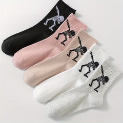5 Pairs Skull Print Socks Women's Mid Tube Stockings