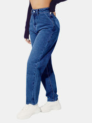 Dark Mom Jeans High Waist Slash Pockets High Rise Straight Denim Pants