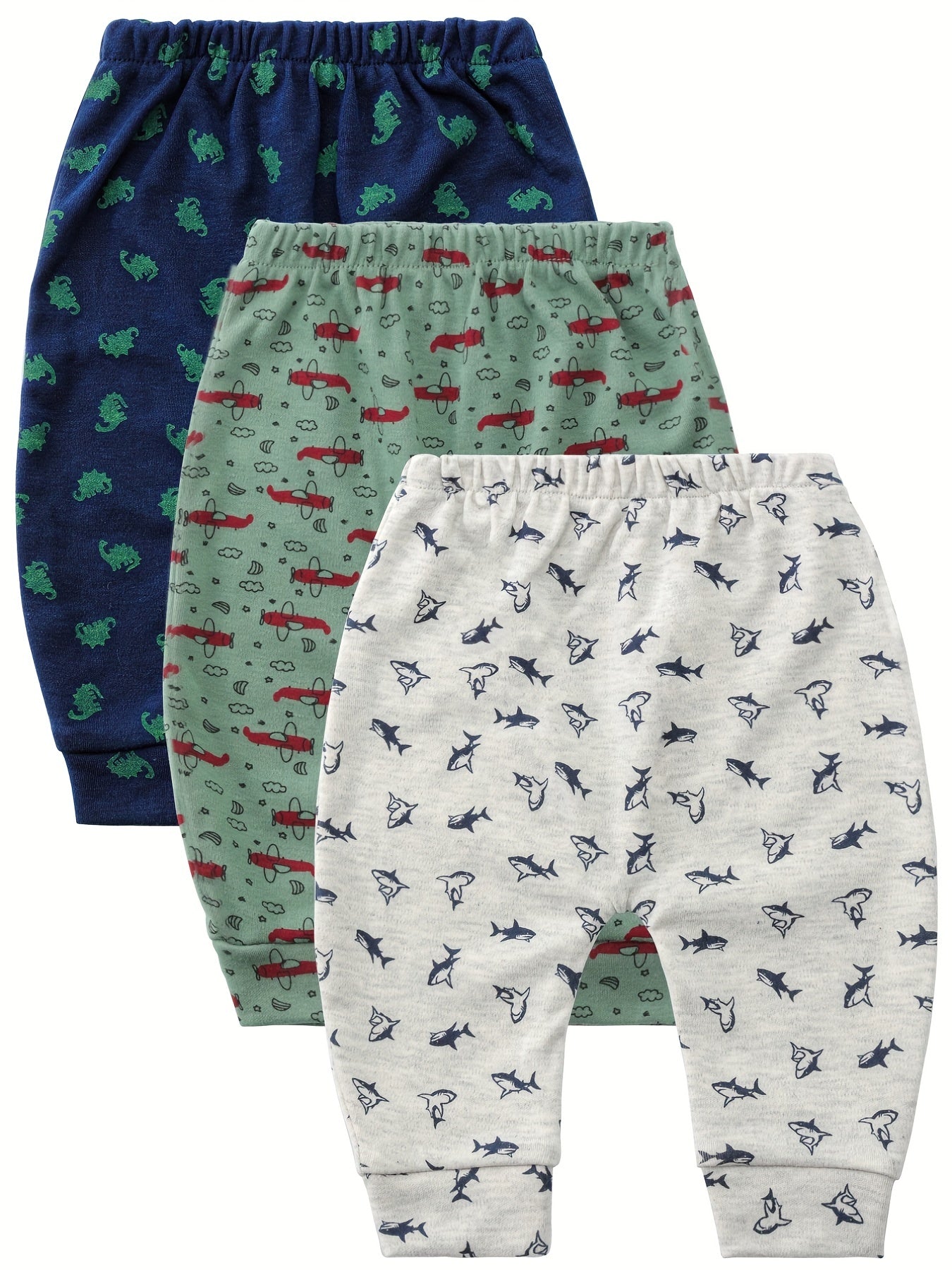 3pcs Baby Boys Elastic Waist Cotton Pants Set with Assorted Designs