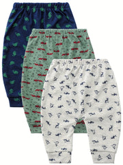 3pcs Baby Boys Elastic Waist Cotton Pants Set with Assorted Designs