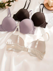3pcs Solid T-Shirt Bras Comfy Push Up Bra Women's Lingerie