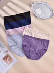 5 Pack Plus Size Basic Underwear Set Women's Plain High Rise Stretchy Panty