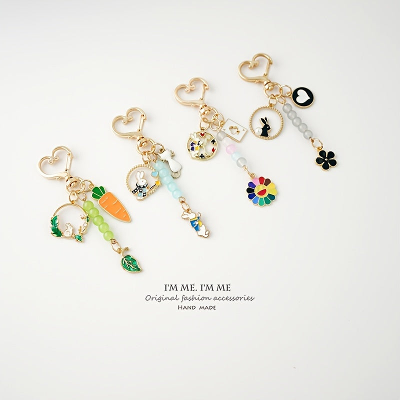 Cartoon Rabbit Radish Keychain for Girls Couple Phone Lanyard Bag Pendant