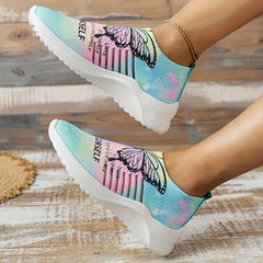 Women's Butterfly Print Mesh Tennis Shoes Lightweight Non-slip Travel Shoes