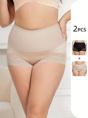 2 Pack Plus Size Lace High Waisted Tummy Control Shapewear Shorts Set