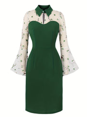 Floral Print Long Sleeve Lapel Dress for Party & Banquet