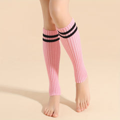 Striped Rib Knit Leg Warmers Knee High Socks Women's Stockings