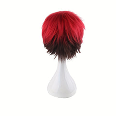 Men's 12 Inch Red Gradient Anime Dress Up Wig Cosplay Synthetic Fiber Wig