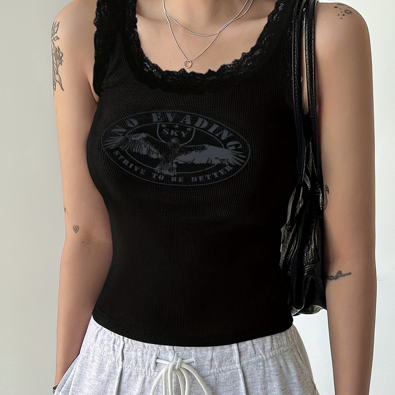 Eagle Print Tank Top Sleeveless Crew Neck Summer Casual