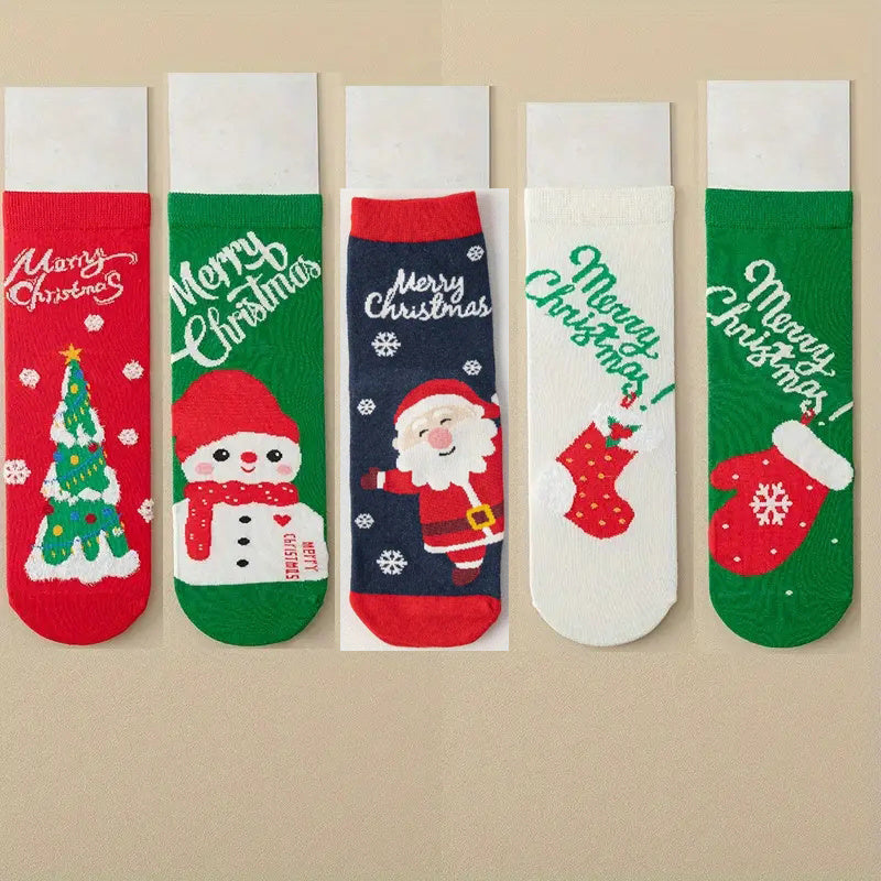 14 Pairs Kids Cartoon Christmas Crew Socks