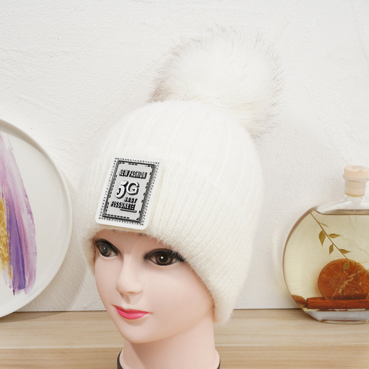 Women's Winter Beanie Hat With Pom Pom Woolen Hat Velvet Knitted Hat