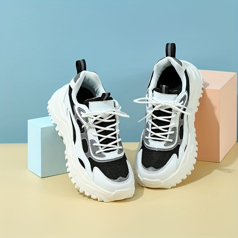 Women's Mesh Sneakers Lace Up Platform Sport Shoes Non Slip Colorblock