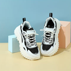 Women's Mesh Sneakers Lace Up Platform Sport Shoes Non Slip Colorblock