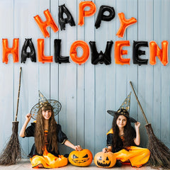 Happy Halloween Banner & Balloons Set - Orange & Black Party Decorations