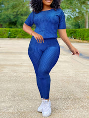 Textured Matching Two piece Set Top & Pants Outfits Women's Clothing