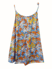 Casual Cami Top Random Print Round Neck Tie Shoulder