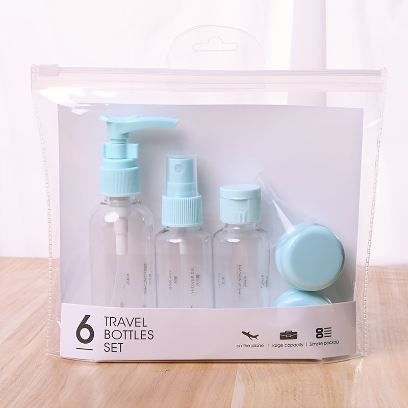 6Pcs Travel Bottles Set Mini Empty Plastic Pump Spray Squeeze Bottles