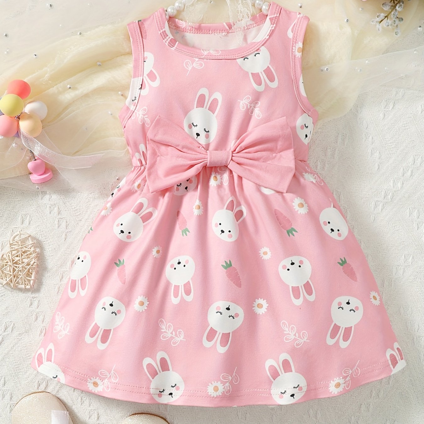 Baby Girls Rabbit Graphic Bowknot Dress