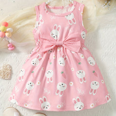 Baby Girls Rabbit Graphic Bowknot Dress