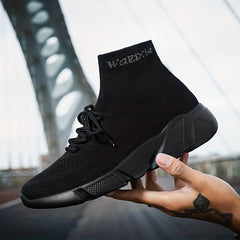 Men's High Top Breathable Sock Shoes Lace Up Woven Knit Sneakers