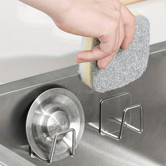2pcs SS Hooks Sponge Drain Rack Kitchen Sink Lid Storage Utensil Hooks