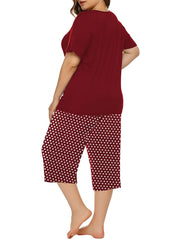 Kitten Print Pajamas Set Soft Short Sleeve T shirt & Shorts 2pcs Set