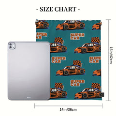 Supe Car Print Drawstring Backpack Bag Gym Sports String Cinch Bag