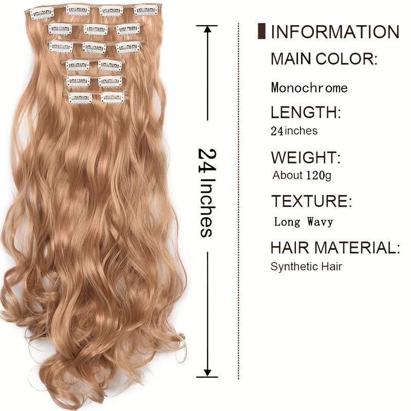 6pcs 60-96cm Body Wave Hair Extensions | Synthetic Fiber | 16 Clips