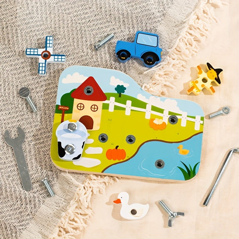 Farm Wooden Screw Twisting Toy Set