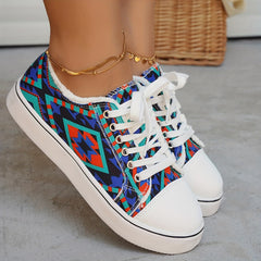 Geometric Pattern Canvas Casual Lace Up Sneakers