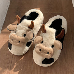 Funny Cartoon Cow Slippers Plush Lined Platform Slides